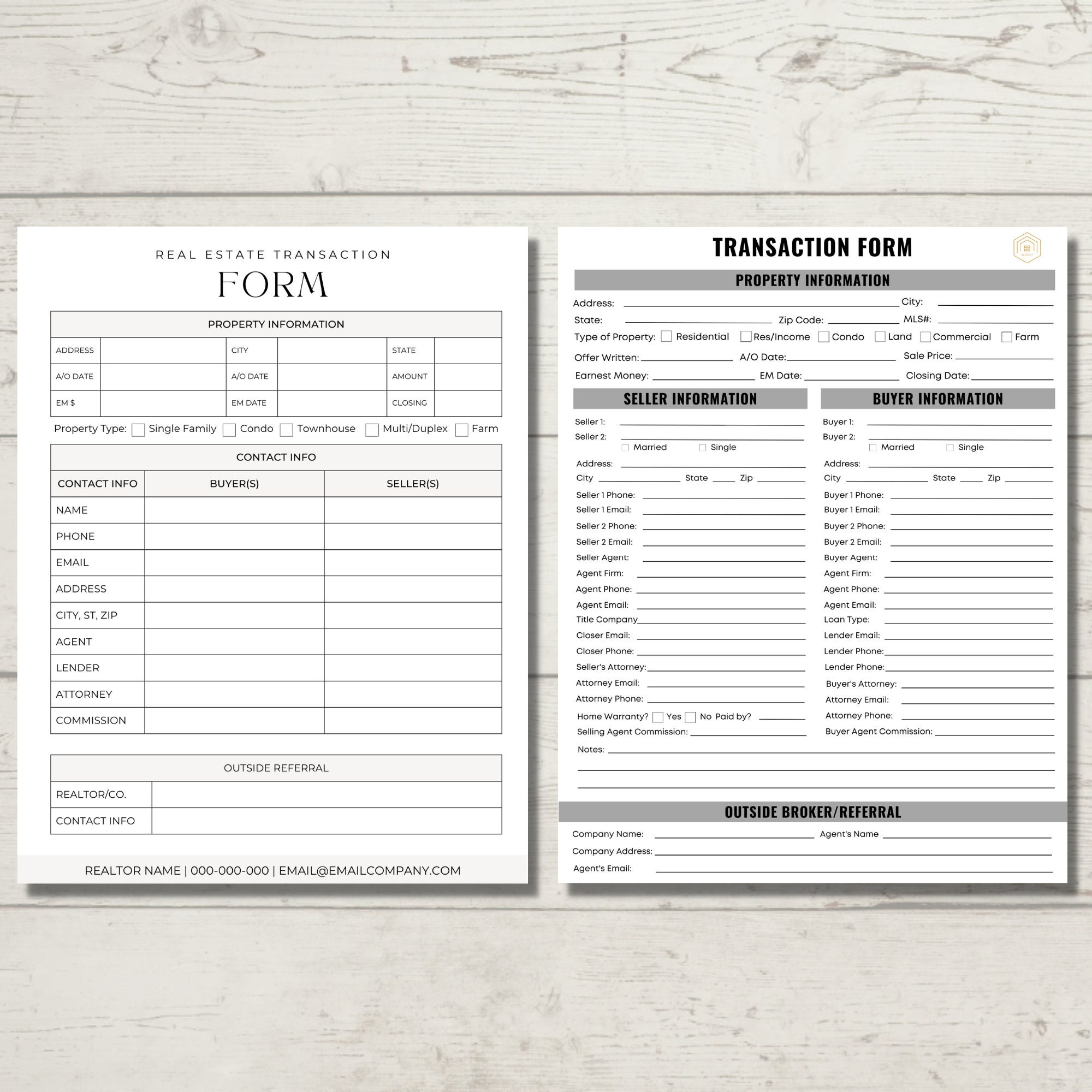 Real Estate Transaction Form for Buyers and Sellers, Fillable Pdf ...