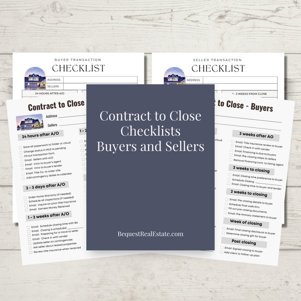 Real Estate Transaction Checklist Template for Buyers and Sellers | Buyer and Seller Contract to Close Checklists | Canva Template