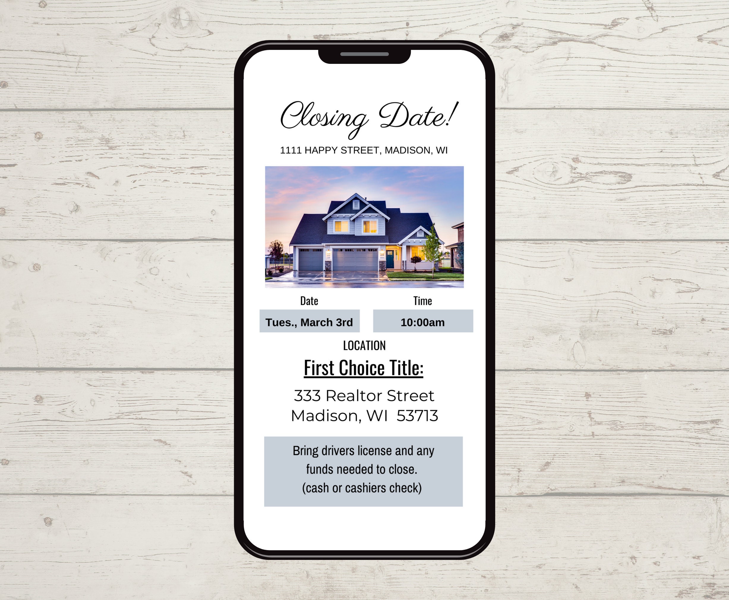 Closing Date Module Textable Real Estate Closing Date Marketing Template, Digital Real ...