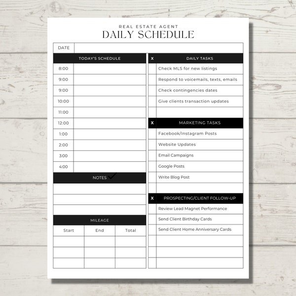 Real Estate Agent Daily Checklist and Business Planner: Edit in Canva, Printable and Fillable