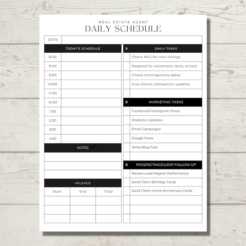 Real Estate Agent Daily Checklist and Business Planner: Edit in Canva ...