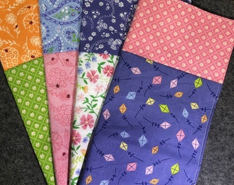 Set of 4 Coordinating Napkins, 100% Cotton, Eco-friendly, Reusable, Dinner, Lunchboxes, Picnics, Double-sided, Reversible