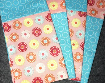 Set of 4 Coordinating Napkins, 100% Cotton, Eco-friendly, Reusable, Dinner, Lunchboxes, Picnics, Double-sided, Reversible