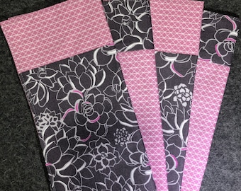 Set of 4 Coordinating Napkins, 100% Cotton, Eco-friendly, Reusable, Dinner, Lunchboxes, Picnics, Double-sided, Reversible