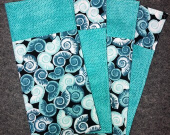 Set of 4 Coordinating Napkins, 100% Cotton, Eco-friendly, Reusable, Dinner, Lunchboxes, Picnics, Double-sided, Reversible