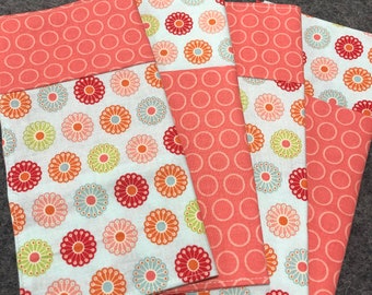 Set of 4 Coordinating Napkins, 100% Cotton, Eco-friendly, Reusable, Dinner, Lunchboxes, Picnics, Double-sided, Reversible