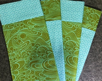 Set of 4 Coordinating Napkins, 100% Cotton, Eco-friendly, Reusable, Dinner, Lunchboxes, Picnics, Double-sided, Reversible