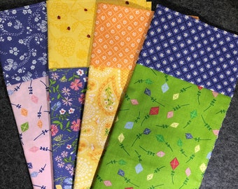 Set of 4 Coordinating Napkins, 100% Cotton, Eco-friendly, Reusable, Dinner, Lunchboxes, Picnics, Double-sided, Reversible