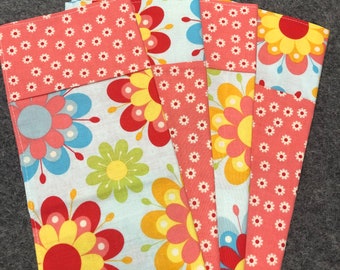 Set of 4 Coordinating Napkins, 100% Cotton, Eco-friendly, Reusable, Dinner, Lunchboxes, Picnics, Double-sided, Reversible