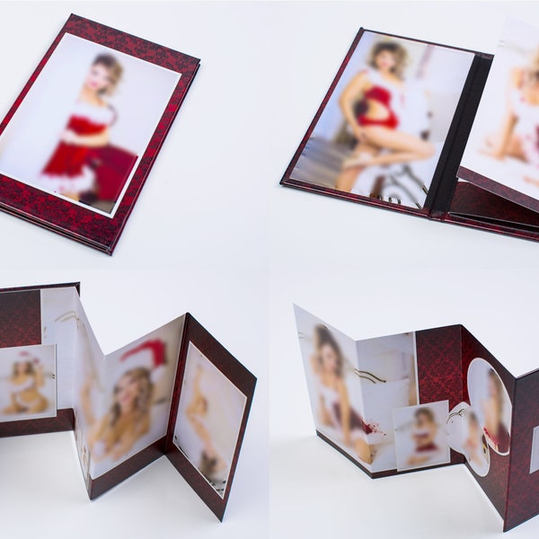Red damask 4x8 accordion photo book template for photographer - Instant download