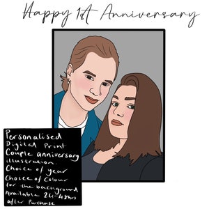 Digital download printable couples personalised anniversary square illustration print