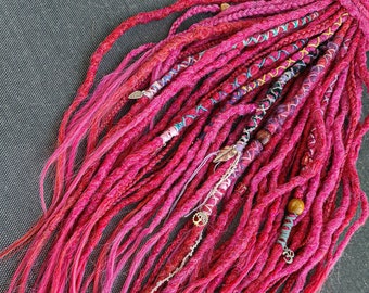 Crazy Bomb Fuchsia and Neon Pink Synthetic Dreads, DE Colorful dreadlock extensions, Curly dreads with purple braids, Festival hair, Magenta