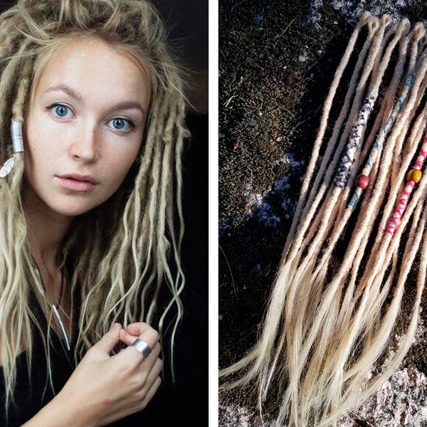 SE blond human hair dreadlock extensions, real hair for lengthen dreadlock, single ended dreadlocks natural dreads blonde ombre