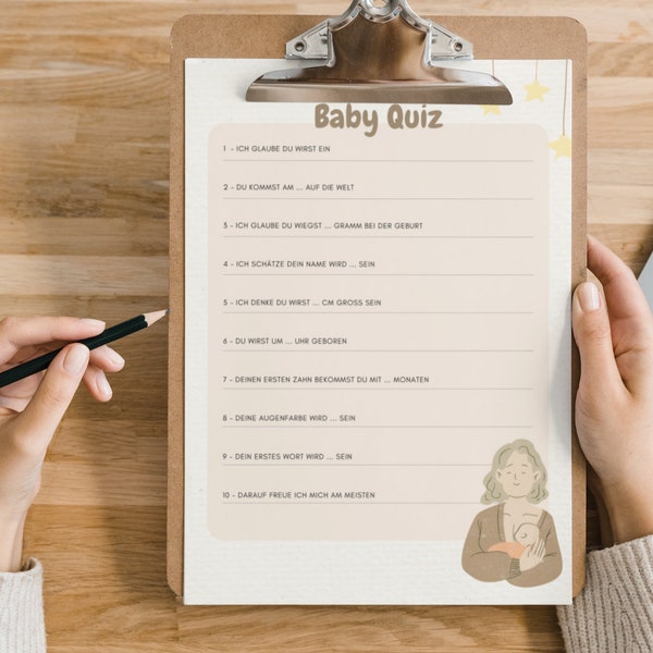 Digitale Babyshower Quiz Druckvorlage für unvergesslichen Spaß