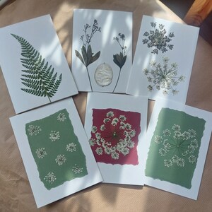 Weihnachtskarten, handgemacht mit echten gepressten Blumen. Botanische Karten. 6er Set