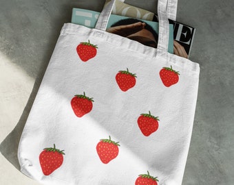 Strawberry Tote Bag, Summer Tote Bag, Summer Bag, Beach Bag, Fruit Bag, Cotton Bag, Tote Bag, Strawberry, Special gift for mother, Gift Bag