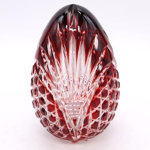 Magda Nemeth Ruby Cut to Clear Crystal Egg Paperweight Signed LE 367/950 Vintage
