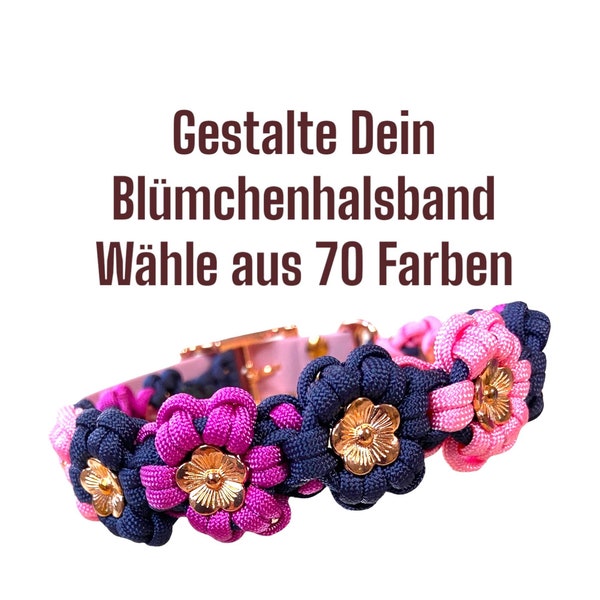 Hundehalsband BLÜMCHEN aus Paracord, Flower Power Halsband, Paracordhalsband, Paracord, individuell gestalten, Blumenhalsband