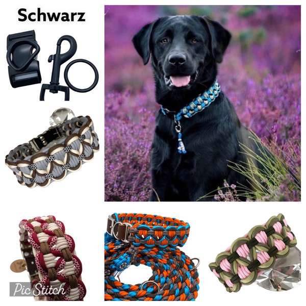 Paracord Hundehalsband Modell INFINITY Klickverschluss Schwarz - wahlweise mit passender Leine - selbst gestalten, wähle aus vielen Farben!