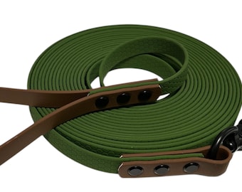 Individual tracking leash OLIVE GREEN 13 mm wide Hexa, waterproof, mantrailing, long leash, training leash, running leash, dog leash