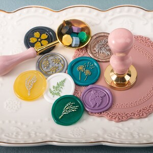 Sellos de cera de la serie Plant, sello de cera con letras, sello de círculo mágico, kit de sello de cera para bodas, kit de sello de cera personalizado, sello de cera con letras elegantes