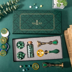 Kit de tampons à cacheter vert foncé,Tampon personnalisé pour mariage,Cadeau de Noël personnalisé,Timbre de cire à cacheter sur mesure,Cire à cacheter mariage personnalisée