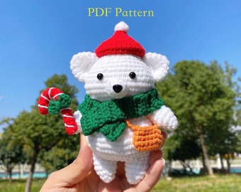 Christmas Crochet Bear Pattern:Bear with Candy Cane,Crochet Animals Pattern,Crochet Christmas Decor,Christmas Toys,Easy Crochet Pattern