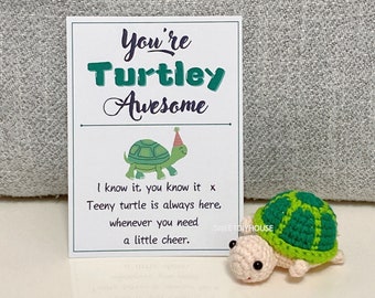 You're TURTLEY AWESOME Stuffed Turtle, Cheer Up Gift for Coworker, Handmade Crochet Turtle Good Luck Charm, Thoughtful Gift for best Friend