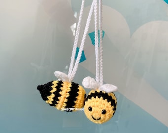 Crochet Bumblebee Keychain, Handmade Cute Bee Key Ring,Bee Tote Bag Charm,Car Hanging Charm for Rear View Mirror,Stuffed Animal, Friend Gift