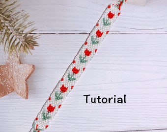 Patrón de pulsera de macramé de tulipán, patrón de pulsera de la amistad ajustable, tutorial de pulsera de flores de macramé para mejores amigas bordadas, patrón de micro macramé