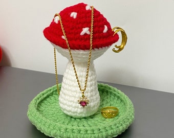 Handmade Cute Crochet Mushroom Jewelry Holder,Fairy Core Jewelry Storage,Cottage Core Trinket Ring Dishes, gehäkelter pilz für schmuck