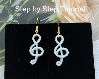 Modello per orecchini in macramè con note musicali, tutorial per micro macramè (PDF e video)