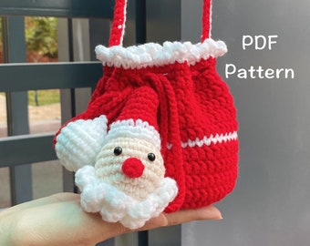 Christmas Crochet Pattern, Santa Claus Drawstring Pouch Crochet,Cross Body Bag Crochet, Treat Bag Gift for Kids,Christmas Tree Ornaments