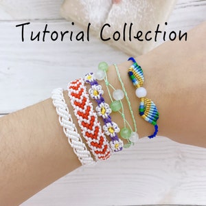 5 Patrón de pulsera de amistad, Paquete tutorial de pulsera Macrame, Pulsera trenzada hecha a mano ajustable, Patrón de joyería navideña, Brazalete de primavera