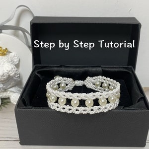 Beaded Macrame Bracelet Pattern, Pearl Bracelet Pattern, Handmade Adjustable Bracelet Tutorial, Do It Yourself, Friendship Bracelet Pattern