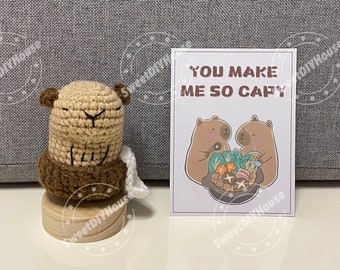 Handmade Crochet Capybara Amigurumi, Emotional Support Capybara in Bath, Cute Stuffed Animal Plush, Happy Funny Desk Buddy, Don't Worry Card