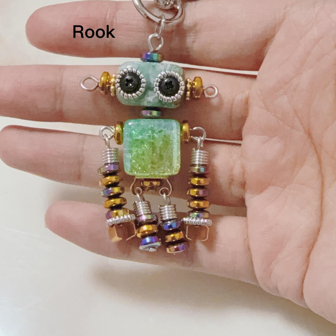 Unique Steampunk Robot Keychain, Handmade Wooden Robot Keyring, Mini ...
