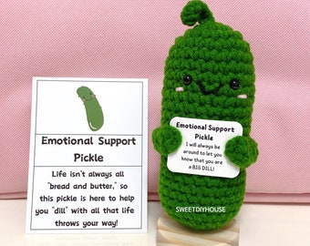 Pickle zur emotionalen Unterstützung mit positiver Affirmation, holen Sie mich ab, gehäkelte eingelegte Gurken, Geschenk für Kollegen, die gehen, eine Art großer Dill