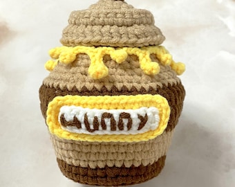 Maceta de miel de ganchillo hecha a mano con abeja, bonito recipiente de almacenamiento, disfraz de Pooh, baby shower de osito Pooh, tarro de miel para monedas, regalo de cumpleaños para niños