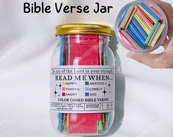 Frasco con 60 versículos bíblicos codificados por colores. Regalo para animar, levantar el ánimo y brindar consuelo en ocasiones como la Confirmación, Navidad, el Día de la Madre, la oración y la fe. Citas cristianas.