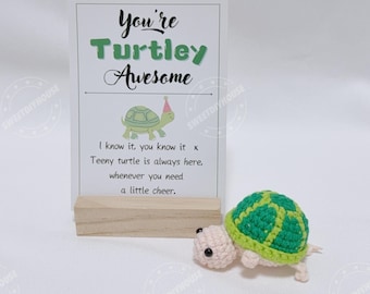 You're TURTLEY AWESOME Stuffed Turtle, Cheer Up Gift for Coworker, Handmade Crochet Turtle Good Luck Charm, Thoughtful Gift for best Friend