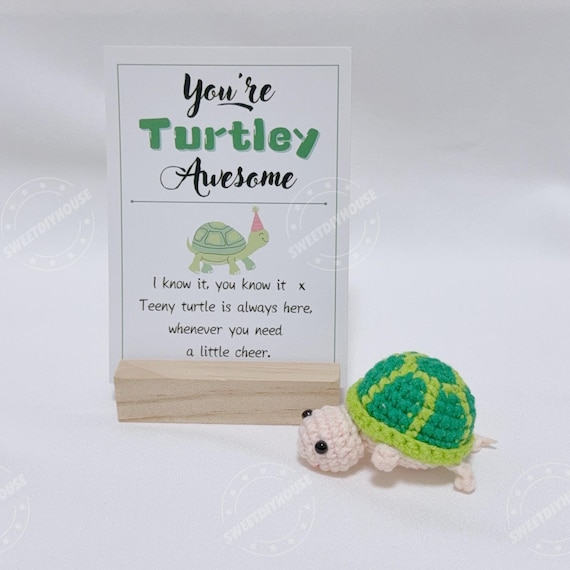You're TURTLEY AWESOME Stuffed Turtle, Cheer Up Gift for Coworker, Handmade Crochet Turtle Good Luck Charm, Thoughtful Gift for best Friend