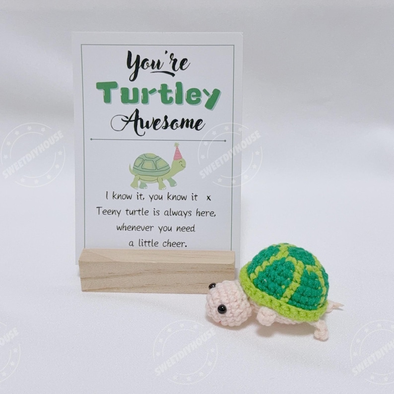 You're TURTLEY AWESOME Stuffed Turtle, Cheer Up Gift for Coworker, Handmade Crochet Turtle Good Luck Charm, Thoughtful Gift for best Friend image 1