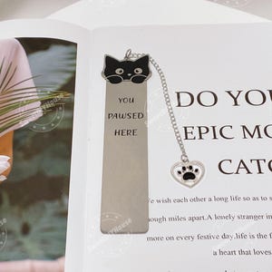 Black Cat Bookmark, Stainless Steel, You Pawsed Here Book Clip, Hidden Cat Kitty Lover Gift for Friends, Bookworm,Christmas Stocking Stuffer