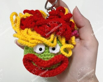 Poupée moche avec cheveux bouclés, pendentif de sac grande gueule, porte-clés monstre au crochet fait main, breloque lèvres saucisse, porte-clés unique, cadeau pour lui