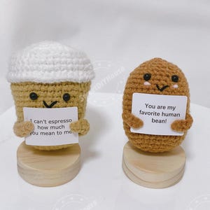 Emotional Support Coffee Bean Coffee Cup, Handmade Crochet Desk Buddy, Pick Me Up Cheer Up Birthday Gift for Friends, Tea Lovers Christmas