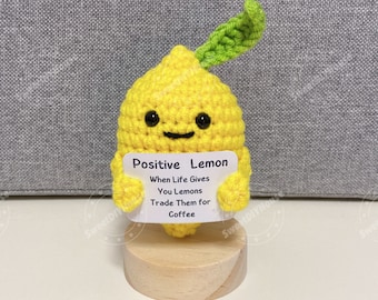Handmade Crochet Positive Lemon, Encouragement Affirmation Card, Emotional Support Fruit Desk Buddy, Coworker Anxiety Gift, Easter Stuffer