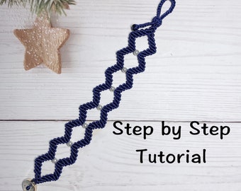 Macrame Bracelet Pattern with Adjustable Button Closure,Pearl Double Wave Bracelet PDF Tutorial,Handmade Friendship Bracelet Pattern,Summer