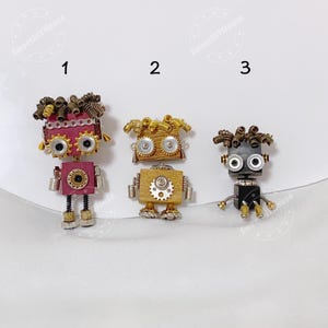 Handmade Steampunk Robot Keychain, Unique Wood and Metal Bag Charm,Curly Hair Gears and Cogs Punk Robot Keyring, Mechanical Nuts &Bolt model