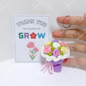 Porte-clés bouquet de fleurs au crochet fait main, carte Merci de m'avoir aidé à grandir, cadeau de remerciement, semaine d'appréciation des enseignants, soutien émotionnel